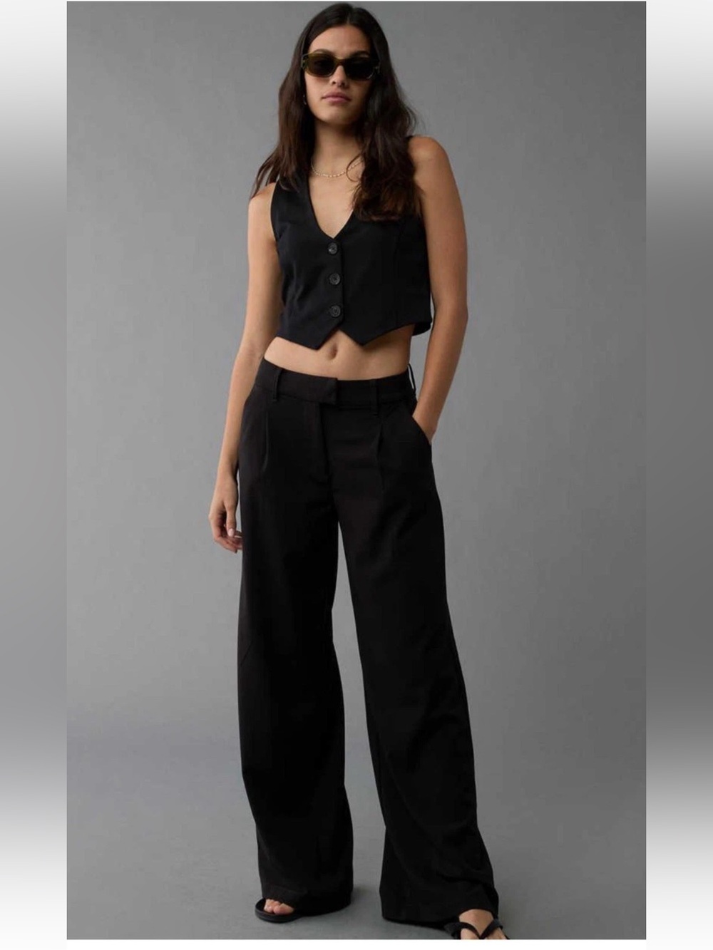 American Eagle Dreamy Drape Stretch Poppy Women Black Wide Leg Trouser Size 16